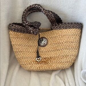 Tan and Brown Woven Tote with Braided Handles